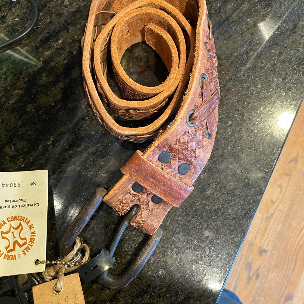 Woven Leather Waist Belt in Brown